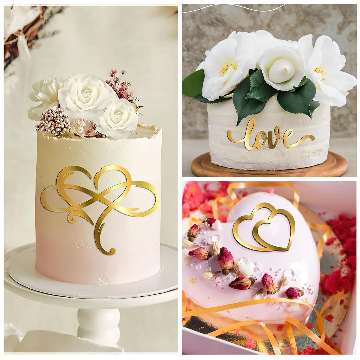 PALAY 12Pcs Cake Decorations Luxury Golden Acrylic Rose Heart Shaped Cake Topper Decorations for Birthday Cake Anniversary Wedding Cake PALAY 12Pcs Cake Decorations Luxury Golden Acrylic Rose Heart Shaped Cake Topper Decorations for Birthday Cake Anniversary Wedding Cake